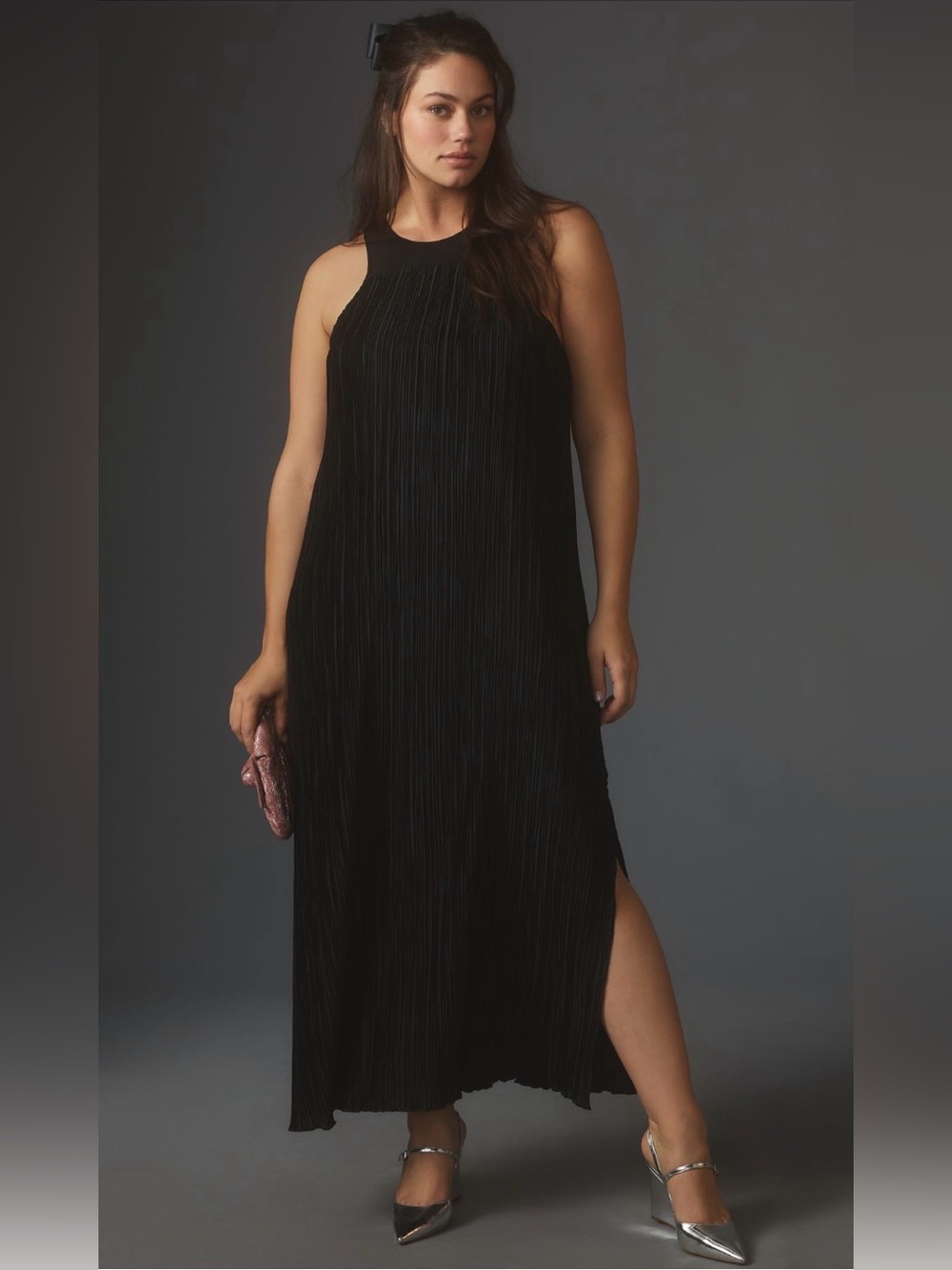 Anthropologie Halter Plissé Maxi Dress